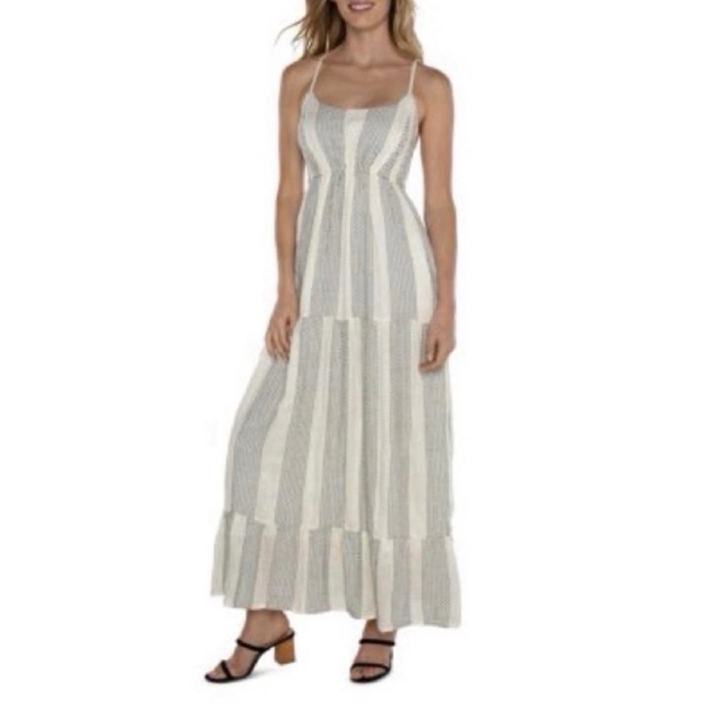 Liverpool Los Angeles Maxi Dress Vintage White Black Stripe Racerback XS NEW